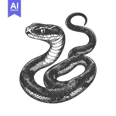 Popular premium asset: Black and White Hand Drawn Illustration of a Snake Coiled with a Curve