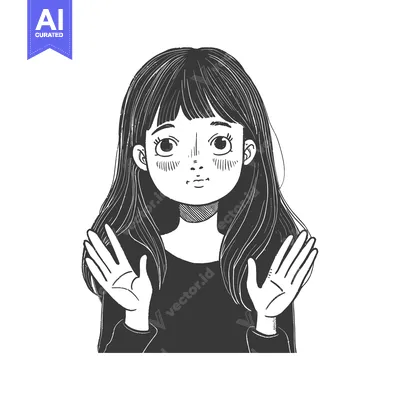 Premium design asset: Black and White Hand-Drawn Illustration of a Surprised Girl