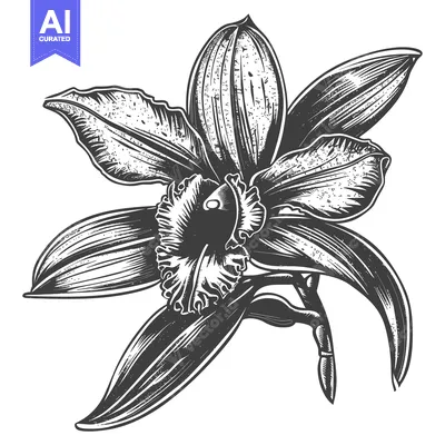 Black and White Hand Drawn Illustration of a Vanilla Orchid