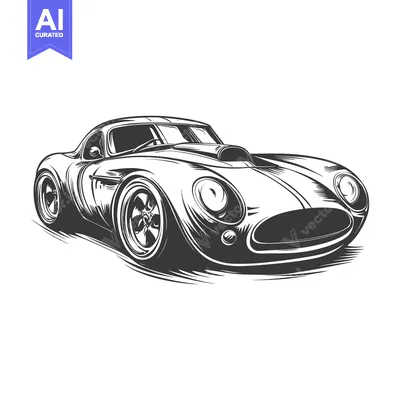 Aset desain premium: Black and White Hand-Drawn Illustration of a Vintage Race Car