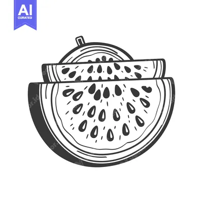 Aset desain premium: Black and White Hand-Drawn Illustration of Sliced Watermelon