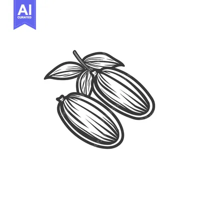 Aset premium populer: Black and White Hand-Drawn Illustration of Two Cardamom Pods with Leav
