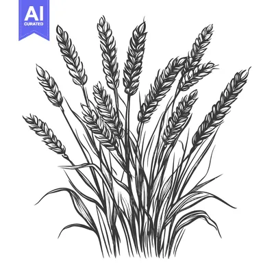Premium design asset: Black and White Hand-Drawn Illustration of Wheat Stalks