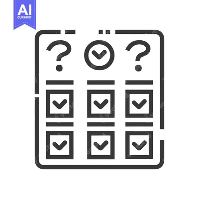 Aset desain premium: Black and White Icon Depicting a Grid of Question Marks and Checkmarks