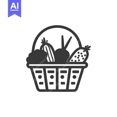 Aset desain premium: Black and white icon of a basket of vegetables