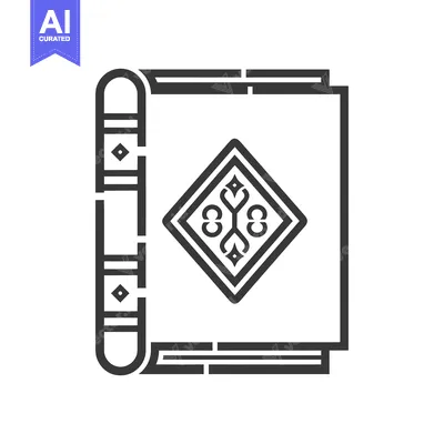 Aset premium populer: Black and White Icon of a Book with a Design on the Cover