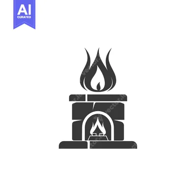 Aset desain premium: Black and White Icon of a Brick Fireplace with Flames