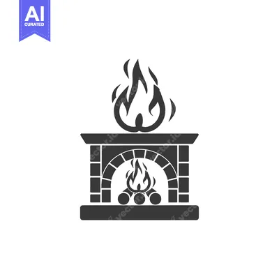 Premium design asset: Black and White Icon of a Brick Fireplace with Flames