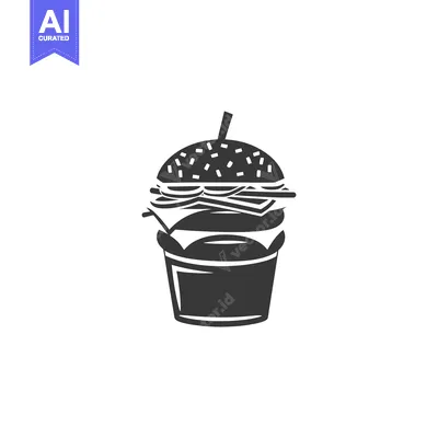 Popular premium asset: Black and White Icon of a Burger in a Paper Cup with a Straw
