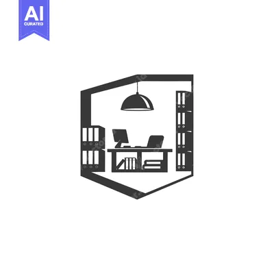 Aset desain premium: Black and White Icon of a Desk in an Office