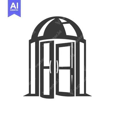 Aset desain premium: Black and white icon of a domed entranceway with a double door