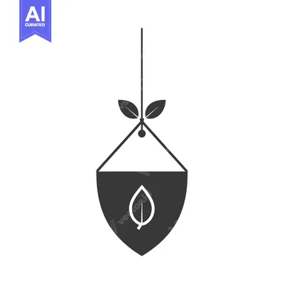 Aset desain premium: Black and White Icon of a Hanging Tea Bag with Leaves