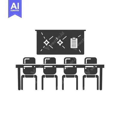 Popular premium asset: Black and White Icon of a Meeting Room with a Table, Chairs, and a Whi