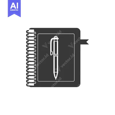 Premium design asset: Black and White Icon of a Notebook with a Pen Inside