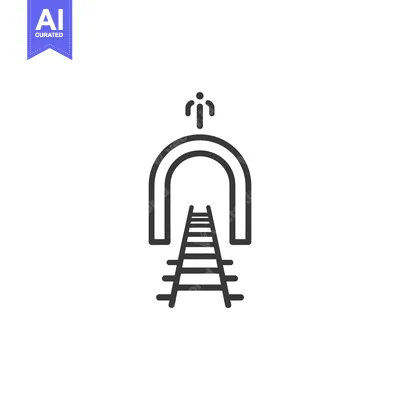 Premium design asset: Black and White Icon of a Person Walking into a Tunnel with Train Trac