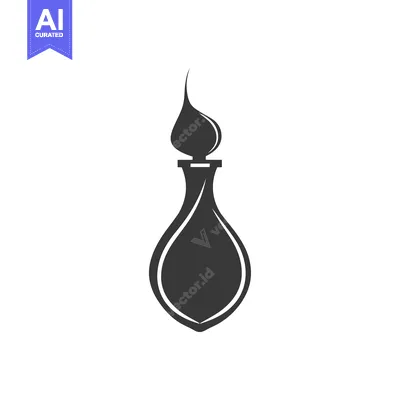 Aset desain premium: Black and White Icon of a Potion Bottle with a Flame