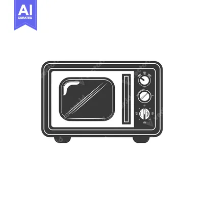 Aset desain premium: Black and White Icon of a Retro Microwave Oven