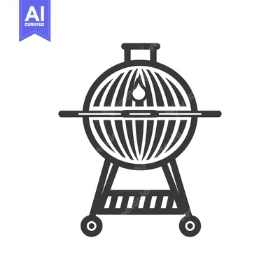 Black and White Icon of a Round Charcoal Grill with Wheels