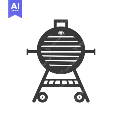 Aset desain premium: Black and white icon of a round grill on wheels