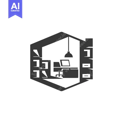 Premium design asset: Black and White Icon of a Simple Office Interior