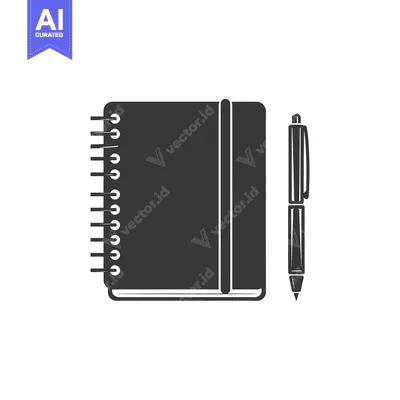 Aset premium populer: Black and White Icon of a Spiral Notebook with Pen