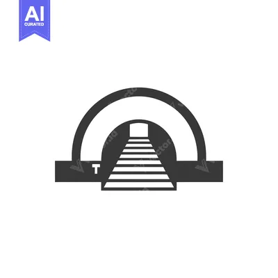 Black and White Icon of a Tunnel Entrance with Stairs