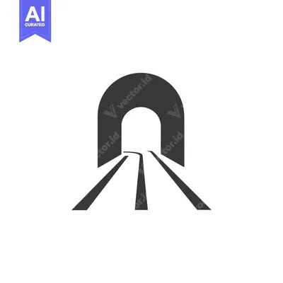 Aset desain premium: Black and White Icon of a Tunnel Entrance with Two Lanes
