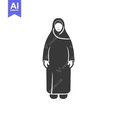 Aset premium populer: Black and white icon of a woman in a hijab