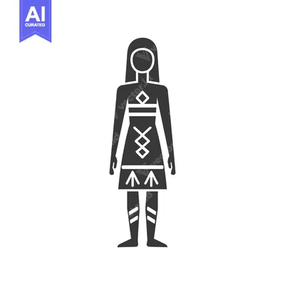 Popular premium asset: Black and White Icon of a Woman in a Traditional Dress with Geometric