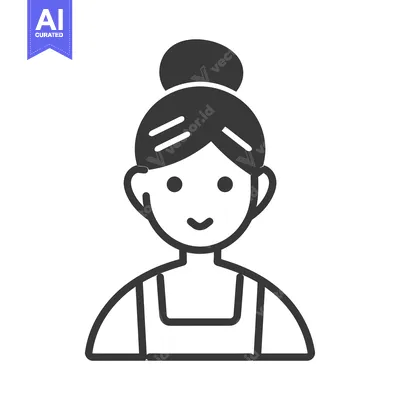 Aset desain premium: Black and white icon of a woman with a bun hairstyle, wearing a sleeve