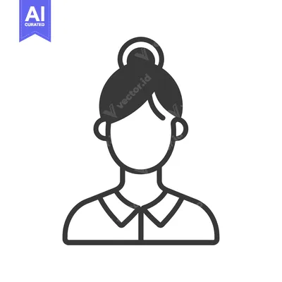 Popular premium asset: Black and White Icon of a Woman with Hair in a Bun Wearing a Collared
