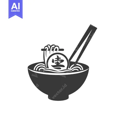 Popular premium asset: Black and White Icon of Ramen Noodles in Bowl with Chopsticks
