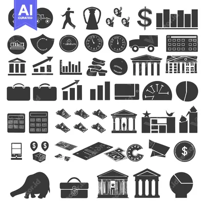 Aset premium populer: Black and White Icons Depicting Financial and Business Concepts