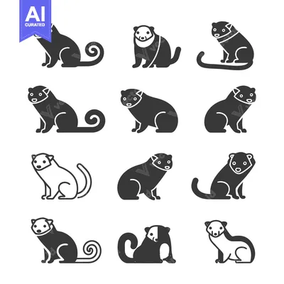 Premium design asset: Black and White Icons of a  Ring-tailed Lemur in Various Poses