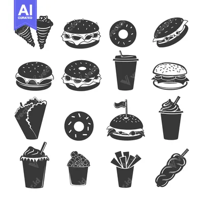 Popular premium asset: Black and White Icons of Fast Food Items