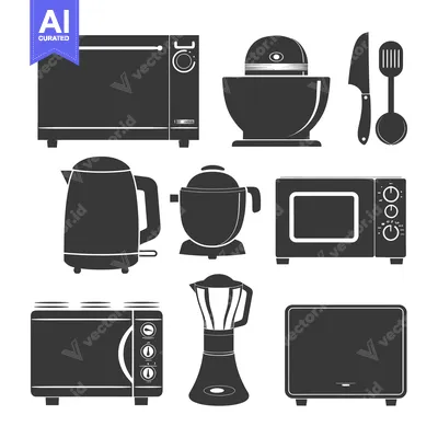 Premium design asset: Black and White Icons of Kitchen Appliances