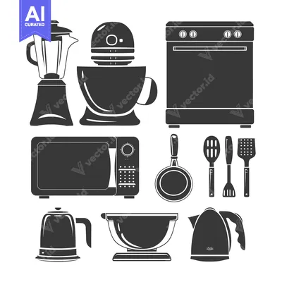 Popular premium asset: Black and White Icons of Kitchen Appliances and Utensils