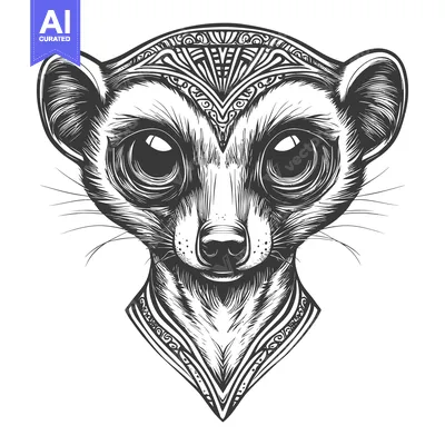 Aset premium populer: Black and White Illustrated Portrait of a Meerkat with Ornamental Deta