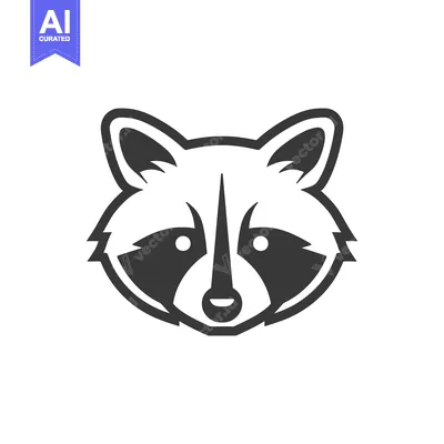 Black and White Illustrated Raccoon Face