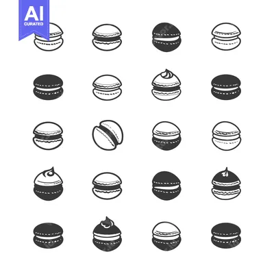 Aset desain premium: Black and White Illustrated Set of Macarons