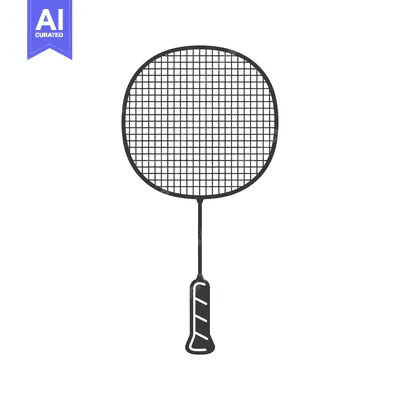 Premium design asset: Black and White Illustration of a Badminton Racket