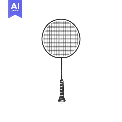 Aset desain premium: Black and White Illustration of a Badminton Racquet