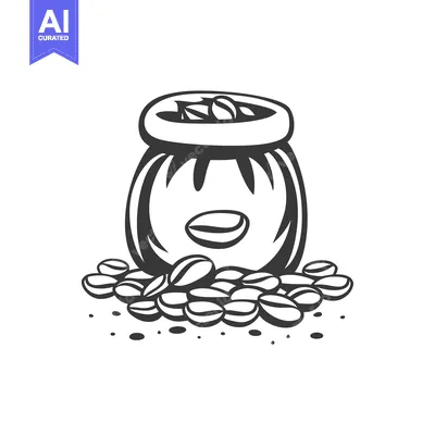 Aset premium populer: Black and White Illustration of a Bag of Coffee Beans