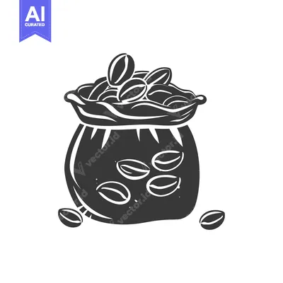 Aset desain premium: Black and White Illustration of a Bag of Coffee Beans