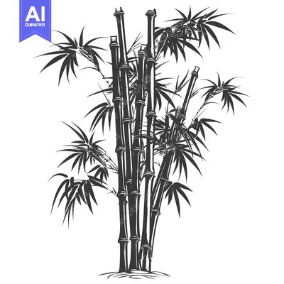 Aset desain premium: Black and White Illustration of a Bamboo Forest