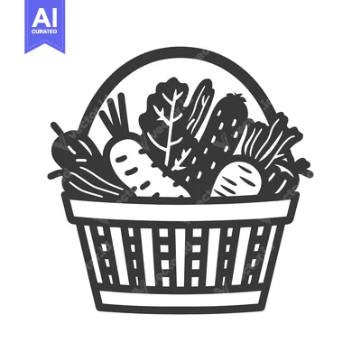 Aset premium populer: Black and White Illustration of a Basket Full of Vegetables