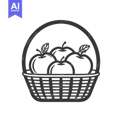 Premium design asset: Black and White Illustration of a Basket of Apples