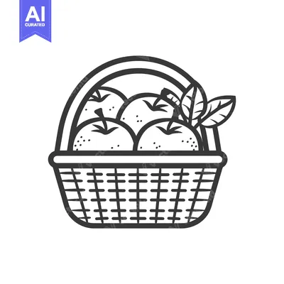 Black and White Illustration of a Basket of Apples