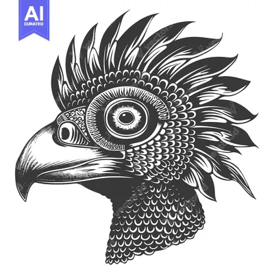 Aset premium populer: Black and White Illustration of a Bird's Head with a Detailed Eye