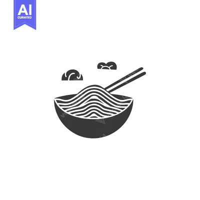 Aset premium populer: Black and white illustration of a bowl of noodles with chopsticks